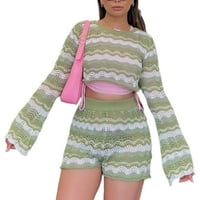 Žene Crochet Knit Mini suknje Postavlja patchwork rebrasti vrhovi i kratke suknje odijelo Ležerne prilike