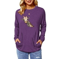 Mafus džepne košulje za žene casual labavi fit tunika vrh udobne slatke dukseve s dugim rukavima grafičkim životinjskim tiskanim tee