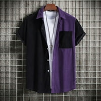 Amidoa Men Casual Patchwork Partdown Short rukav džepni gumb za zatvaranje bluza Polo majice za muškarce