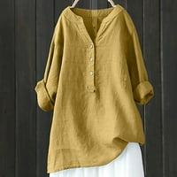 Vremenska ženska ženska bluza s rukavima s V-izrezom labavo dugme pamučno posteljina ljeto Sakrijte trbuh tuniku