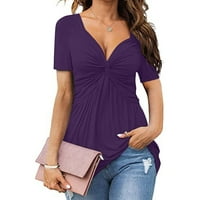 Yuwull Business Casual Vrhovi za žene Žene Ležerne prilike, pune boje kratkih rukava Labavi V izrez Plus Veličina Ljetni vrhovi Bluza Purple