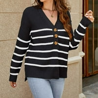 Pad prevelizirani džemperi za žene zimske pletene gornje labave V Crtton dugih rukava pune boje jesen crni ženski džemper veličine s