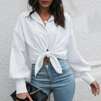 Odeerbi košulje za žene vrhovi bluze modni casual rever s dugim rukavima majica s jednim grudima Cardigan bijela