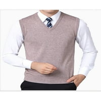 Redovno fit v džemper džemper za muškarce Osnovni obični džemper bez rukava Ležerni ured Pulover prsluk sa vrpcom