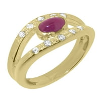 Britanci napravio 18k žuto zlatni prsten sa prirodnim rubinim i kubnim zirkonijskim ženskim prstenom