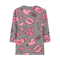 Bazyrey ženske dugih rukava plus veličine okrugli vrat Ležerne prilike sa majicomValentinovo Print Tunic Tops Grey, XL