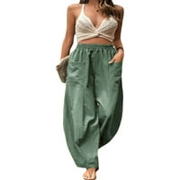 Lamuusaa ženske casual hlače Čvrsto boje labavi elastični strujni zvezni pantalone s džepovima za svakodnevnu