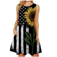 Američka haljina za zastavu Striped haljina za žene Ljetne haljine 4. srpnja u SAD-u zastava The majice Dress Neovisnost Ispis seksi haljina posada bez rukava bez rukava plava l