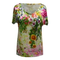 Daqian Womens Plus veličine T-majica Plus veličina Ženski kratki rukav tiskani V-izrez Tee Majica Bluza