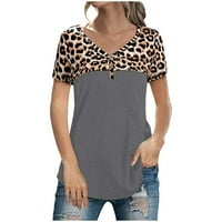 Uublik ženska modna ležerna V-izrez Leopard tisak majica s kratkim rukavima