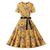 Miayilima Ljetne službene haljine za žene Ženske vintage print haljine kratkih rukava Swing Party haljine velike ljuske natečene haljine