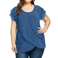Bluze za žene Čvrste ležerne veličine boja kratkih rukava plus okrugli vrat kratkih rukava s kratkim