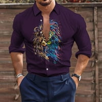 Muška majica s dugim rukavima niz rever Slim Fit Vintage majice Henleyji košulja muške polo majice muškarci casual majica zgodne košulje za muškarce, ljubičaste i l