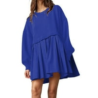 Clearsance New Style Huachen Womens Overselizirana dukserska haljina dugih rukava Crewneck Pulover vrhovi opušteni fit dukseri mini haljina plavi xl