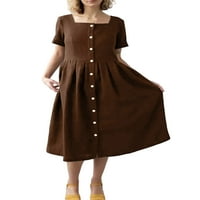 Niveer žene Swing haljine Square Crt sandress kratki rukav ljetni midi haljina seksi čvrsta boja tamno