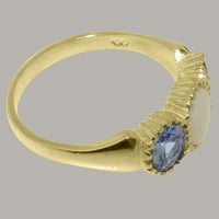 Britanska napravljena 10k žuti zlatni prirodni Opal & Tanzanite Ženski godišnjički prsten - Opcije veličine - Veličina 11.5