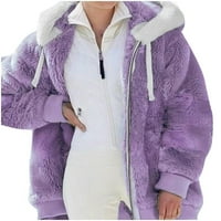 Yuwull Womens Fleece jakna Žene Jesen zimski topli plišani kaput sa kontrastnom bojom dugih rukava Zip