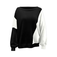 Zimske uštede za žene začištavanje jesen i zimski ženski povremeni pulover o o-vratu dugih rukava patchwork vrhovi džemper crni