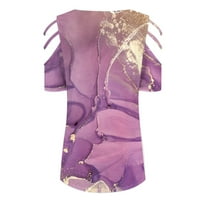 Ženski kratki rukav APEPAL izrezani hladnim ramenim vrhovima dubine V rect T majice svijetlo ljubičasto