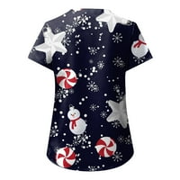 SOIGHEXZC grafički tines bluze casual moda Activewear ženska majica kratkih rukava s rukavima V-izrez Mornarice