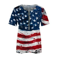 Dyegold Ljetni vrhovi za žene, ženska američka zastava Patriotski kratki rukav patent zatvarača i bluze