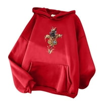 Apepal ženska pahuljica, ležerna Halloween print plišani pulover s kapuljačom dugih rukava, crvena crvena