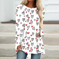 Valentinovo košulje za žene Grafičke mase Termeny Hearts Ispiši s vratom dugih rukava bijeli m