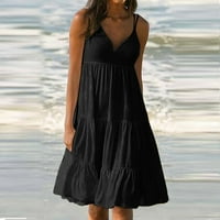 Yanhoo ženska zvanje Sundress Summer bez rukava V izrez za reznu haljinu sa punom plažom