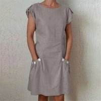 Za žene Trendy Midi Solid haljina džep s kratkim rukavima Okrugli izrez Labavi mini haljina siva xxxl