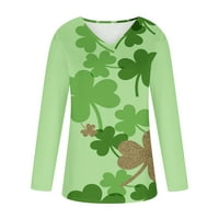 CLLIOS WOMENS Dnevne majice Sveteljeveni dugih rukava Ispis Tee Irski V-izrez Dressy Casual Tops Novelty