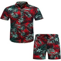 Mens Hawaii odijela za majicu, modni ispisani gumb niz majicu kratkih rukava + set kratkih plaža