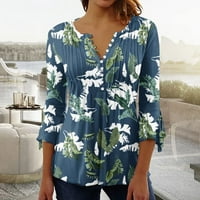 Plus veličine vrhova za ženske bluze za bluzu V-izrez cvjetni kratki rukav plavi l