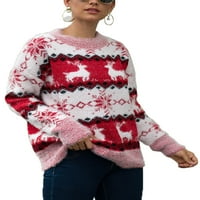 Božićni džemper snežni ispisani ženski vrat dugih rukava dugih rukava Ležerna odjeća bojablok labavi