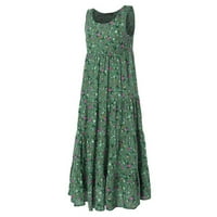 Hvyesh Plus Veličina Ljeto Maxi haljina za žene Slatka posteljina cvjetna duga haljina casual bez rukava