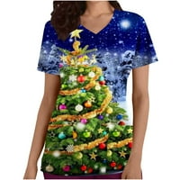 Ženski vrtići za vježbanje s džepom Holiday Fashion Lijep Tree Snow Poklon Pulover kratki rukav Vrući Vrez Sretan božićni ležerne ljetne djevojke plave s