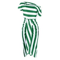 Haljina za žene, dame casual seksi jedno rame na srednjem struku ispisano ruffle rukave haljina zelena