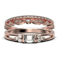 Klasični minimalistički 2. Carat baguette Cut Diamond Moissite Angažman prsten, Split Shank vjenčani prsten u 10K čvrstih ružičastog zlata, Obećaj prsten, obljetni prsten, trio set