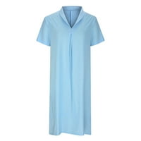 Ženska haljina od posteljine ljetne casual solid color s kratkim rukavima V majica za ovratnik mini