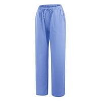 Pamučne pantalone za pamučne posteljine za vučne kockice elastične struke vrećice s džepovima sa džepovima Ljetni salon udobne pantalone plave boje