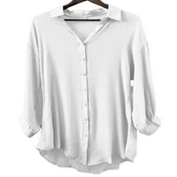 Niveer dame Elegantna reverjska ovratnica Tunička košulja Žene Loose vrhovi Solid Boja Rad V izrez Ležerne majice Bijela m