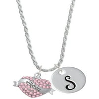 Delight nakit silvertone mama baner na ružičastoj kristalno srčani skriptac inicijalni disk - s - ogrlica