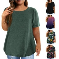 Sksloeeeeeeeg Bluze za žene Labave ljetne gradijentne košulje scoop vrat plus veličina kratkih rukava Tors Ters Boho prevelika grafička bluza za dame, zelena l