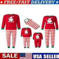 Porodica koja odgovara božićnim pidžamama, Santa tisak dugih rukava na vrhu prugastih pantalona za odrasle dijete djeteta