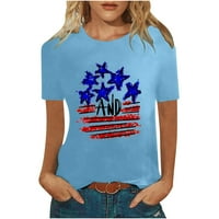 Ženske bluze plus veličina labavih opremljenih bluze Ležerne ljetne USA zastava Grafički grafički tee