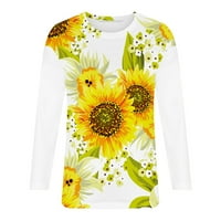 Hoksml Trendi vrhovi za žene, ženska moda O-izret casual tri četvrtine suncokretovog tiska na vrhovima majica bluza