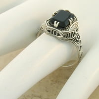Crni agate sterling srebrni klasični art deco stil filigranski prsten 456
