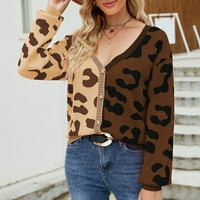 Žene dugih rukava Dužina gumba Cardigan Leopard Print COLORBLOCK Casual V izrez Loose Plint džemper