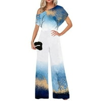 Joga flare pantalone za žene cvjetne ispise nakrivljene kaiševe široke noge pantalone za noge Jumpsit Blue XL