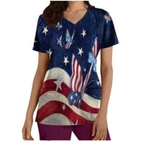 Chiccall Womens sestrinki vrhovi 4. jula Dan nezavisnosti Patriotski dan Američka zastava Zastava Radna uniforma Kratki rukav V izrez Bluza za blubu s džepovima na džepovima na klirensu