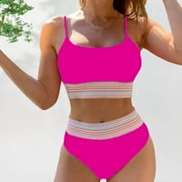 Sdjma Womens kupaći kostim dva sexyhigh struka kontrast čvrsta ploča šarena ivica bikini bez leđa Podijeli